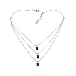 Rarities Sterling Silver Glass Filled Red Ruby 3-Tier Y-Drop Necklace. 15"+2"